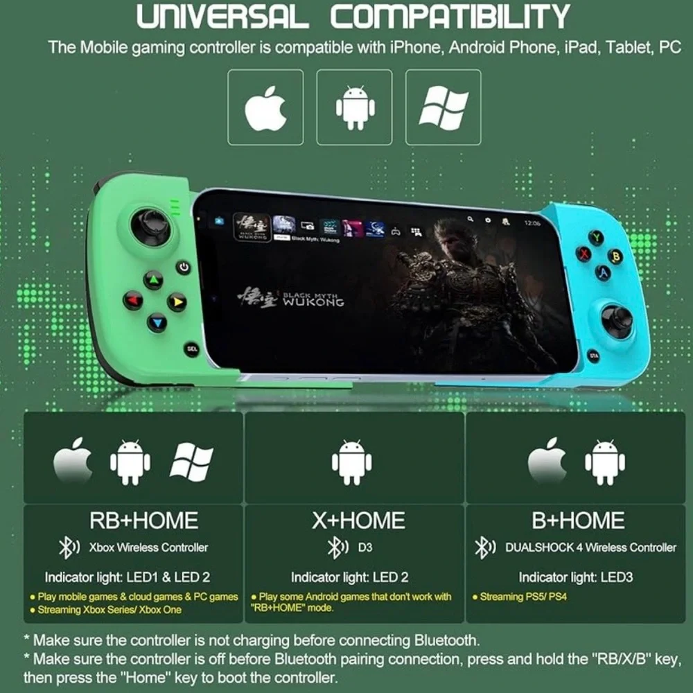 Green & Blue Bluetooth Mobile Gaming Controller